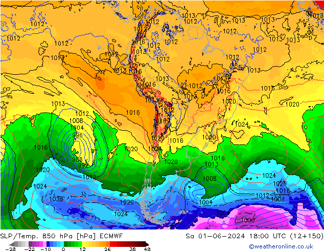 SLP/Temp. 850 hPa ECMWF sam 01.06.2024 18 UTC