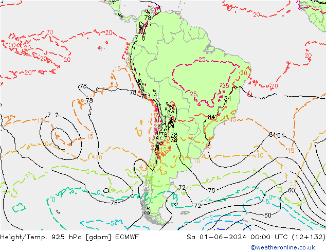 Height/Temp. 925 hPa ECMWF So 01.06.2024 00 UTC