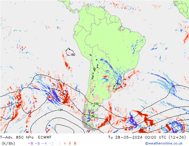 T-Adv. 850 hPa ECMWF mar 28.05.2024 00 UTC