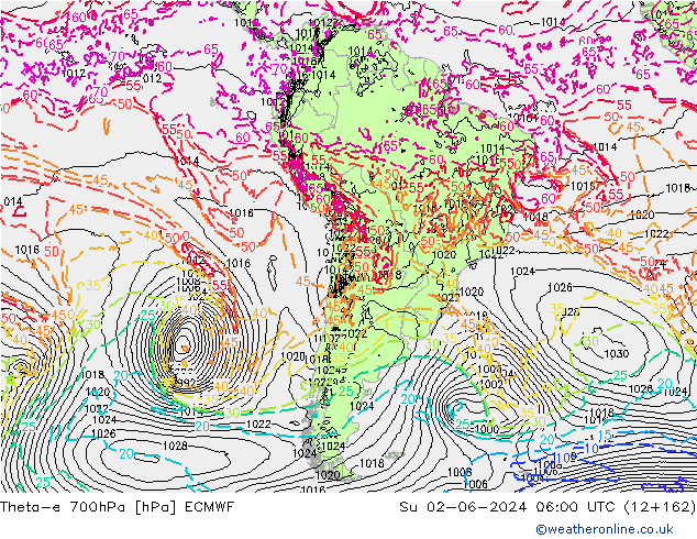 Theta-e 700hPa ECMWF  02.06.2024 06 UTC