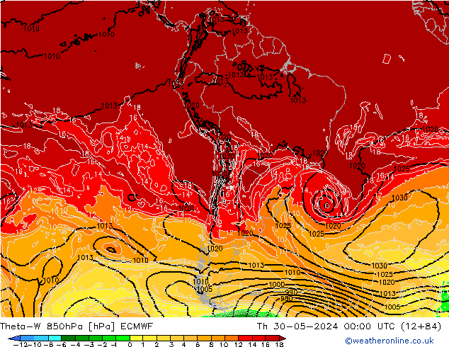 Theta-W 850hPa ECMWF do 30.05.2024 00 UTC