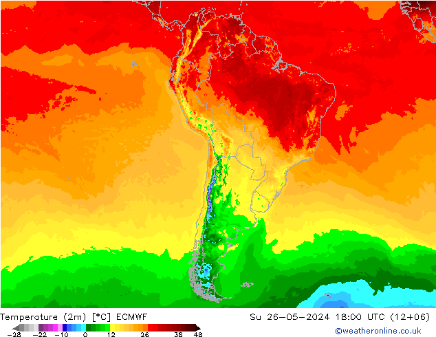 Temperatura (2m) ECMWF dom 26.05.2024 18 UTC