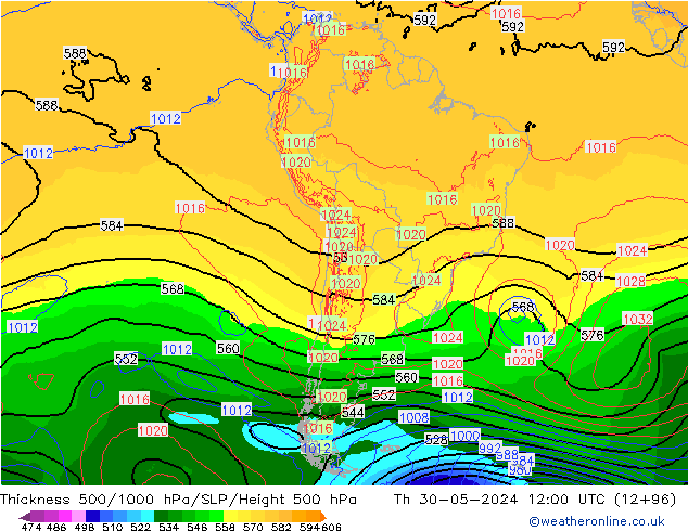 Thck 500-1000hPa ECMWF  30.05.2024 12 UTC