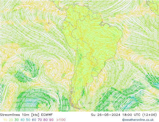 Línea de corriente 10m ECMWF dom 26.05.2024 18 UTC