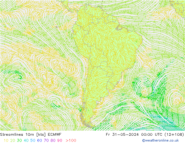 Streamlines 10m ECMWF Pá 31.05.2024 00 UTC