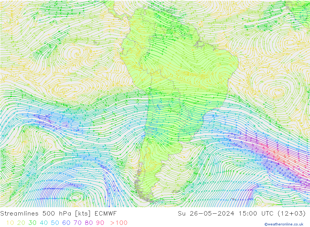 Linha de corrente 500 hPa ECMWF Dom 26.05.2024 15 UTC