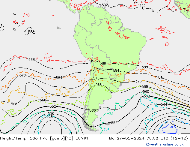 Z500/Rain (+SLP)/Z850 ECMWF Mo 27.05.2024 00 UTC