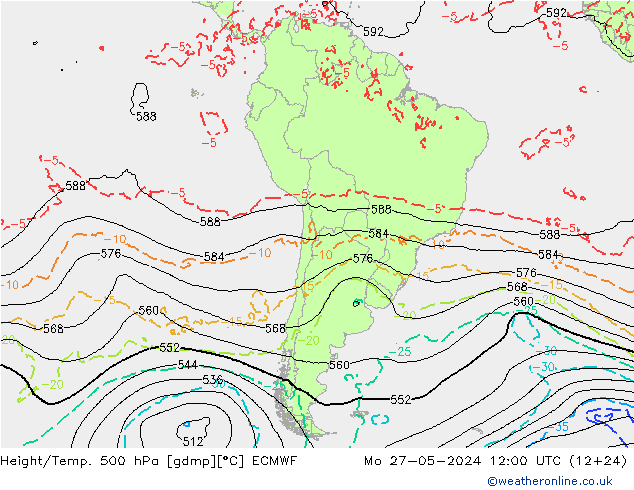 Z500/Yağmur (+YB)/Z850 ECMWF Pzt 27.05.2024 12 UTC