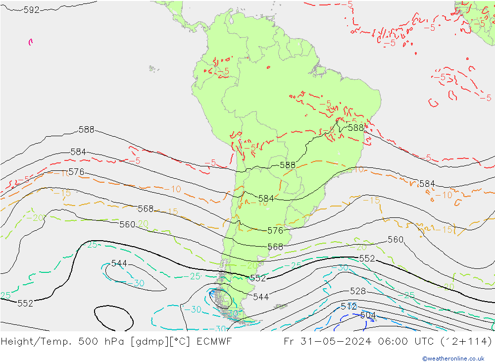 Z500/Rain (+SLP)/Z850 ECMWF Fr 31.05.2024 06 UTC