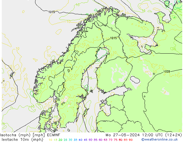 Isotachen (mph) ECMWF Mo 27.05.2024 12 UTC