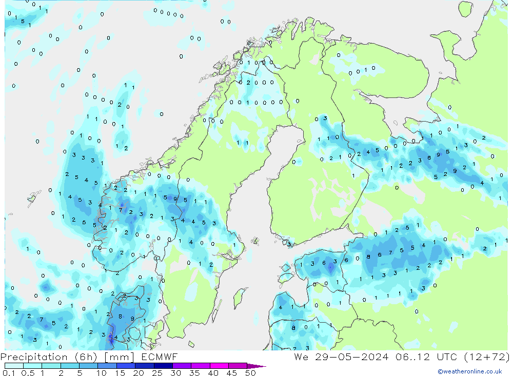 Z500/Rain (+SLP)/Z850 ECMWF mer 29.05.2024 12 UTC