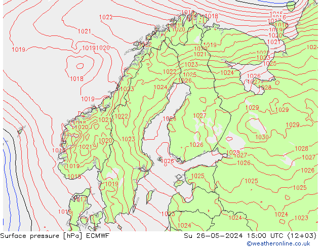 pressão do solo ECMWF Dom 26.05.2024 15 UTC