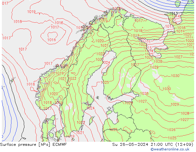 Pressione al suolo ECMWF dom 26.05.2024 21 UTC