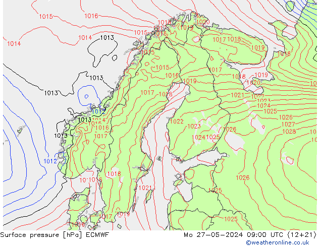 Surface pressure ECMWF Mo 27.05.2024 09 UTC
