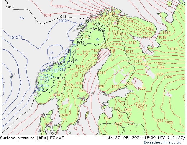 Presión superficial ECMWF lun 27.05.2024 15 UTC