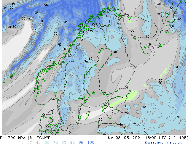 RH 700 hPa ECMWF Po 03.06.2024 18 UTC