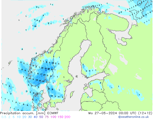 Precipitation accum. ECMWF пн 27.05.2024 00 UTC