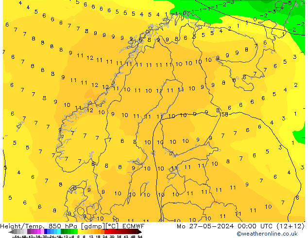 Hoogte/Temp. 850 hPa ECMWF ma 27.05.2024 00 UTC