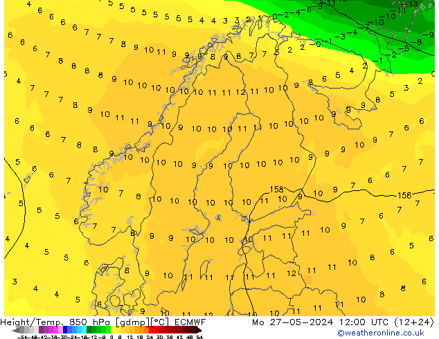 Z500/Rain (+SLP)/Z850 ECMWF Mo 27.05.2024 12 UTC