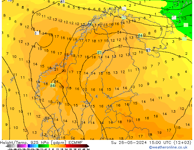 Height/Temp. 925 hPa ECMWF dom 26.05.2024 15 UTC