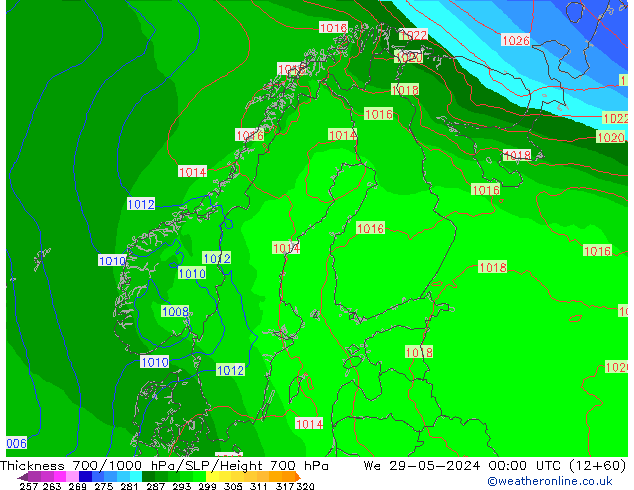 Schichtdicke 700-1000 hPa ECMWF Mi 29.05.2024 00 UTC