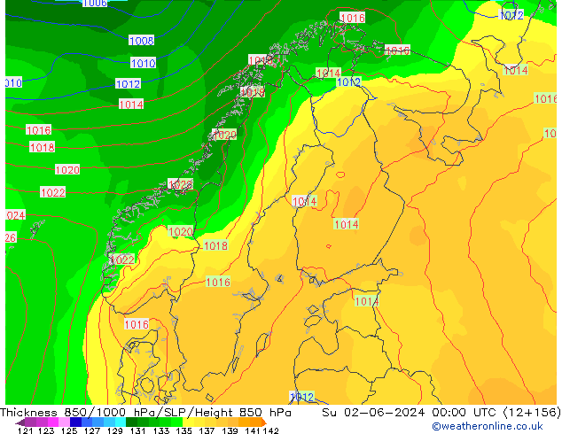 Thck 850-1000 hPa ECMWF dim 02.06.2024 00 UTC