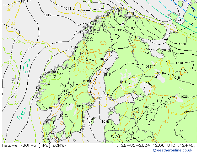 Theta-e 700hPa ECMWF Sa 28.05.2024 12 UTC