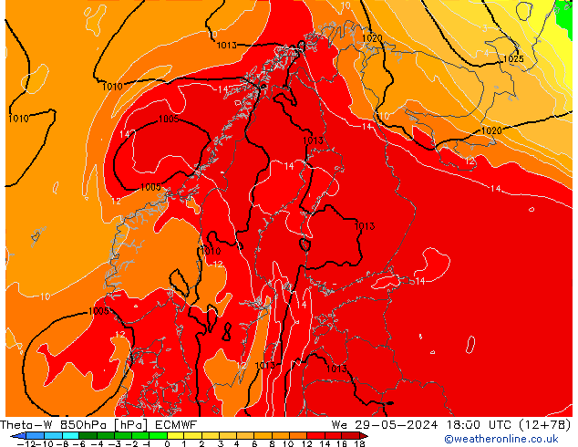 Theta-W 850hPa ECMWF St 29.05.2024 18 UTC