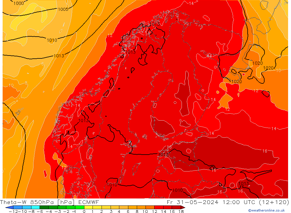 Theta-W 850hPa ECMWF vr 31.05.2024 12 UTC