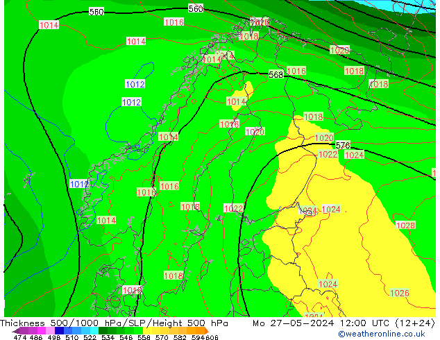 Thck 500-1000гПа ECMWF пн 27.05.2024 12 UTC