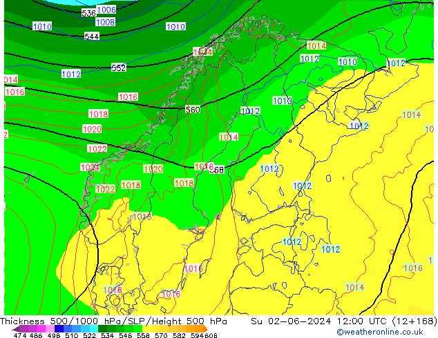 Thck 500-1000hPa ECMWF Su 02.06.2024 12 UTC