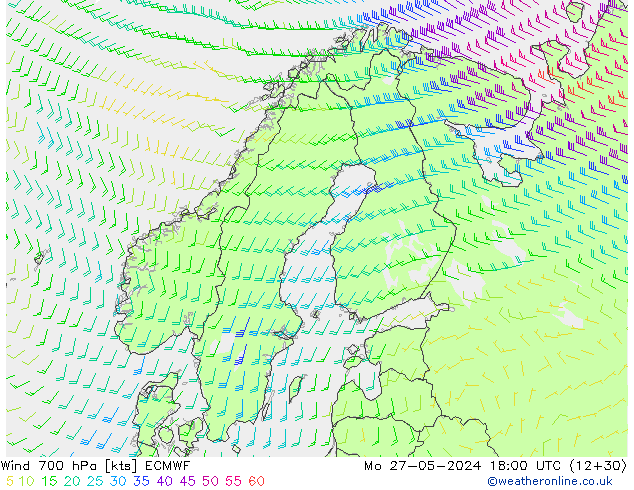 Wind 700 hPa ECMWF Mo 27.05.2024 18 UTC