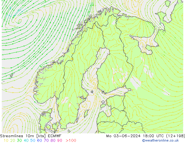 Streamlines 10m ECMWF Po 03.06.2024 18 UTC