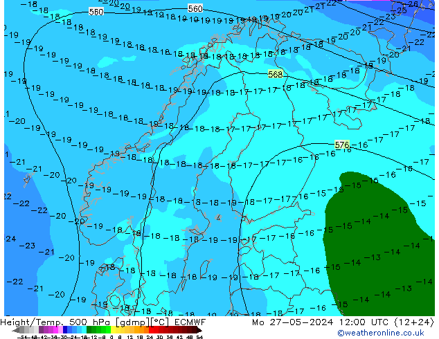 Z500/Rain (+SLP)/Z850 ECMWF Mo 27.05.2024 12 UTC