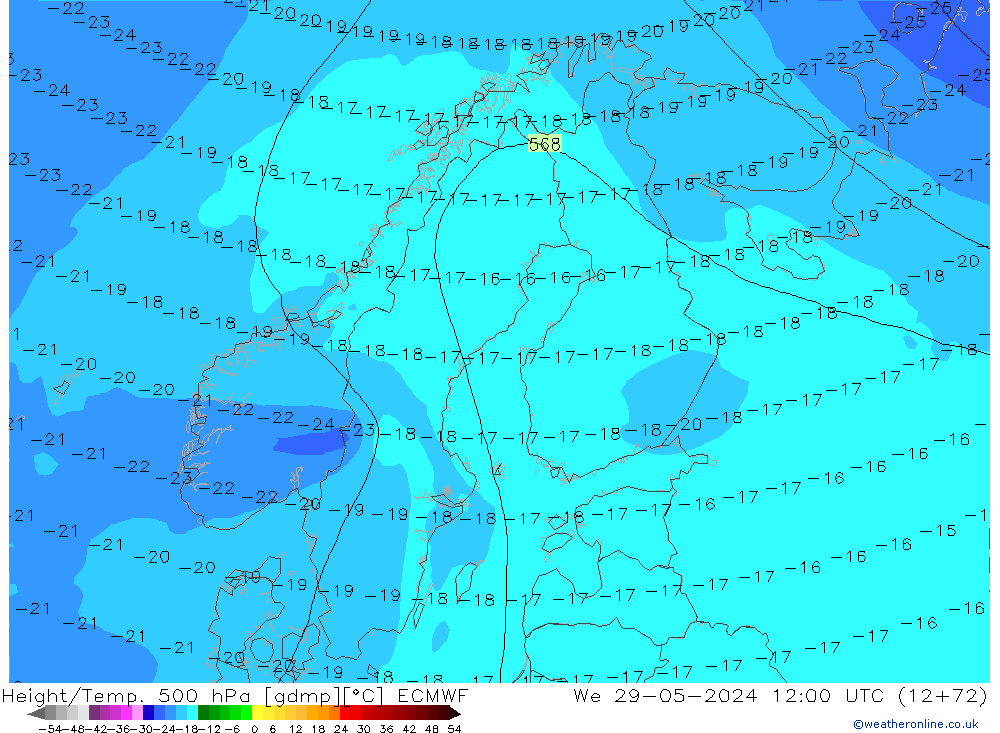 Z500/Rain (+SLP)/Z850 ECMWF mer 29.05.2024 12 UTC