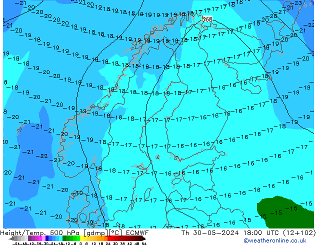 Z500/Rain (+SLP)/Z850 ECMWF czw. 30.05.2024 18 UTC