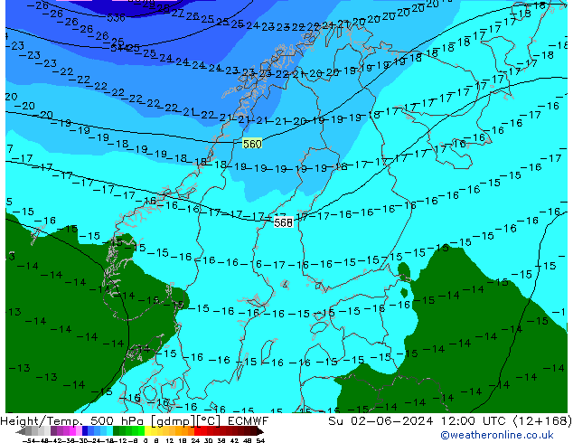 Z500/Rain (+SLP)/Z850 ECMWF Dom 02.06.2024 12 UTC