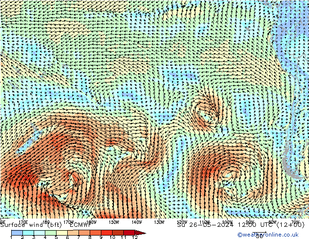 Surface wind (bft) ECMWF Su 26.05.2024 12 UTC