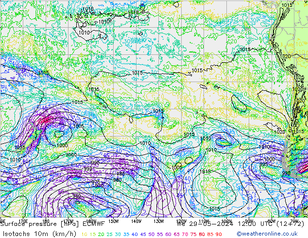 Eşrüzgar Hızları (km/sa) ECMWF Çar 29.05.2024 12 UTC