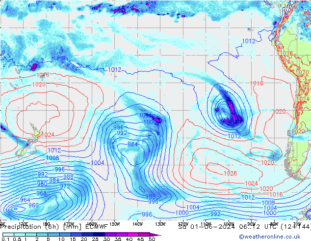 осадки (6h) ECMWF сб 01.06.2024 12 UTC