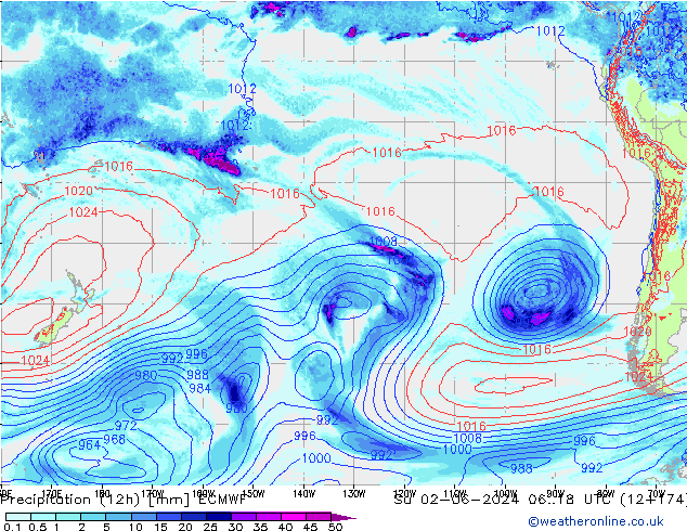 Precipitation (12h) ECMWF Su 02.06.2024 18 UTC