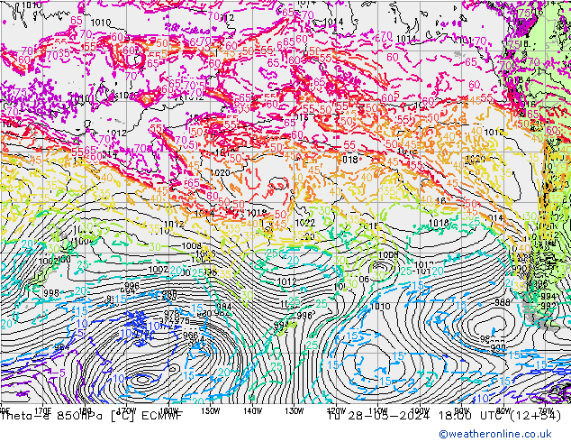 Theta-e 850hPa ECMWF mar 28.05.2024 18 UTC