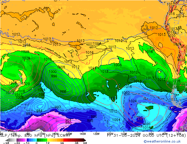 850 hPa Yer Bas./Sıc ECMWF Cu 31.05.2024 00 UTC