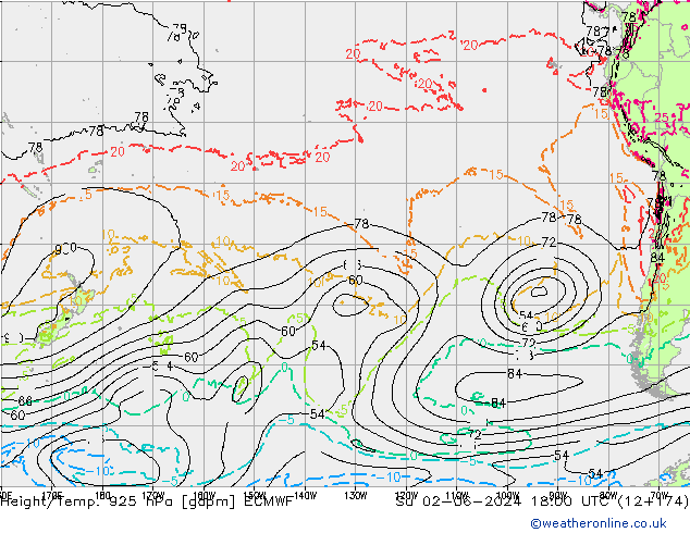 Hoogte/Temp. 925 hPa ECMWF zo 02.06.2024 18 UTC