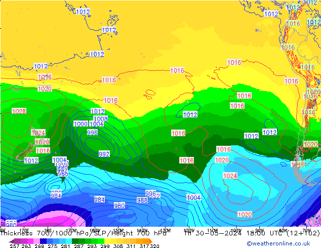 Thck 700-1000 hPa ECMWF Th 30.05.2024 18 UTC