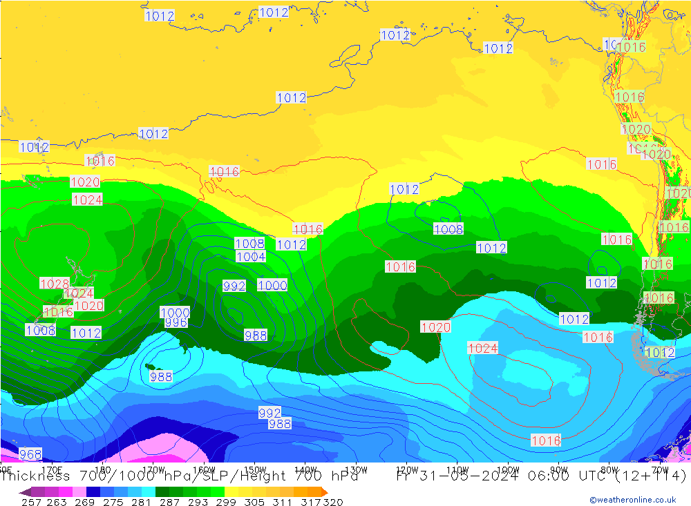 Thck 700-1000 hPa ECMWF Sex 31.05.2024 06 UTC