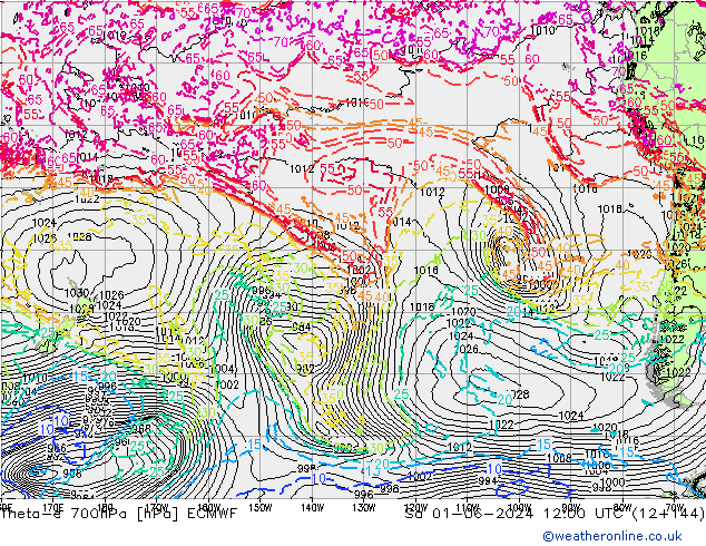 Theta-e 700hPa ECMWF za 01.06.2024 12 UTC