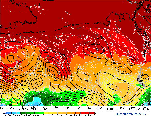 Theta-W 850hPa ECMWF vie 31.05.2024 06 UTC