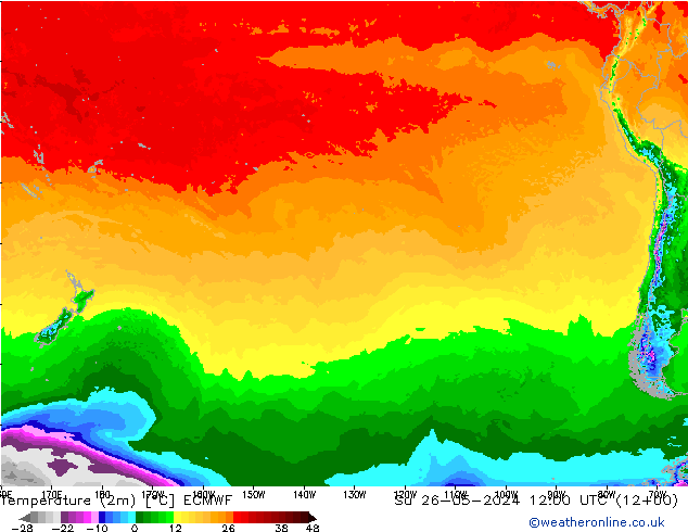 карта температуры ECMWF Вс 26.05.2024 12 UTC