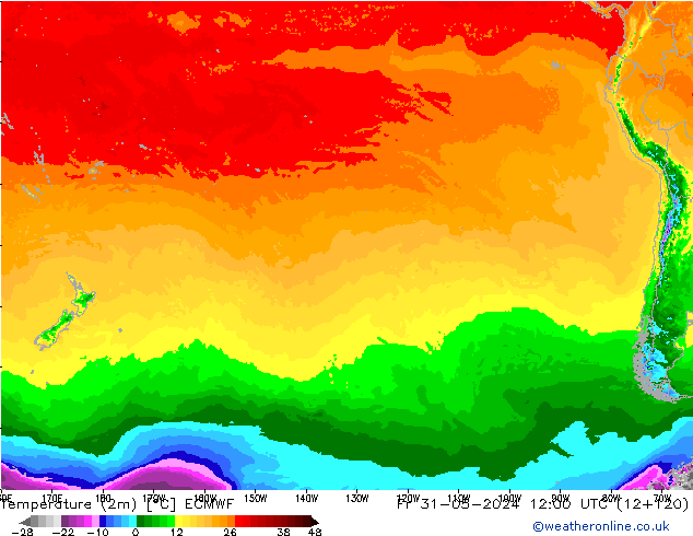 Temperature (2m) ECMWF Fr 31.05.2024 12 UTC